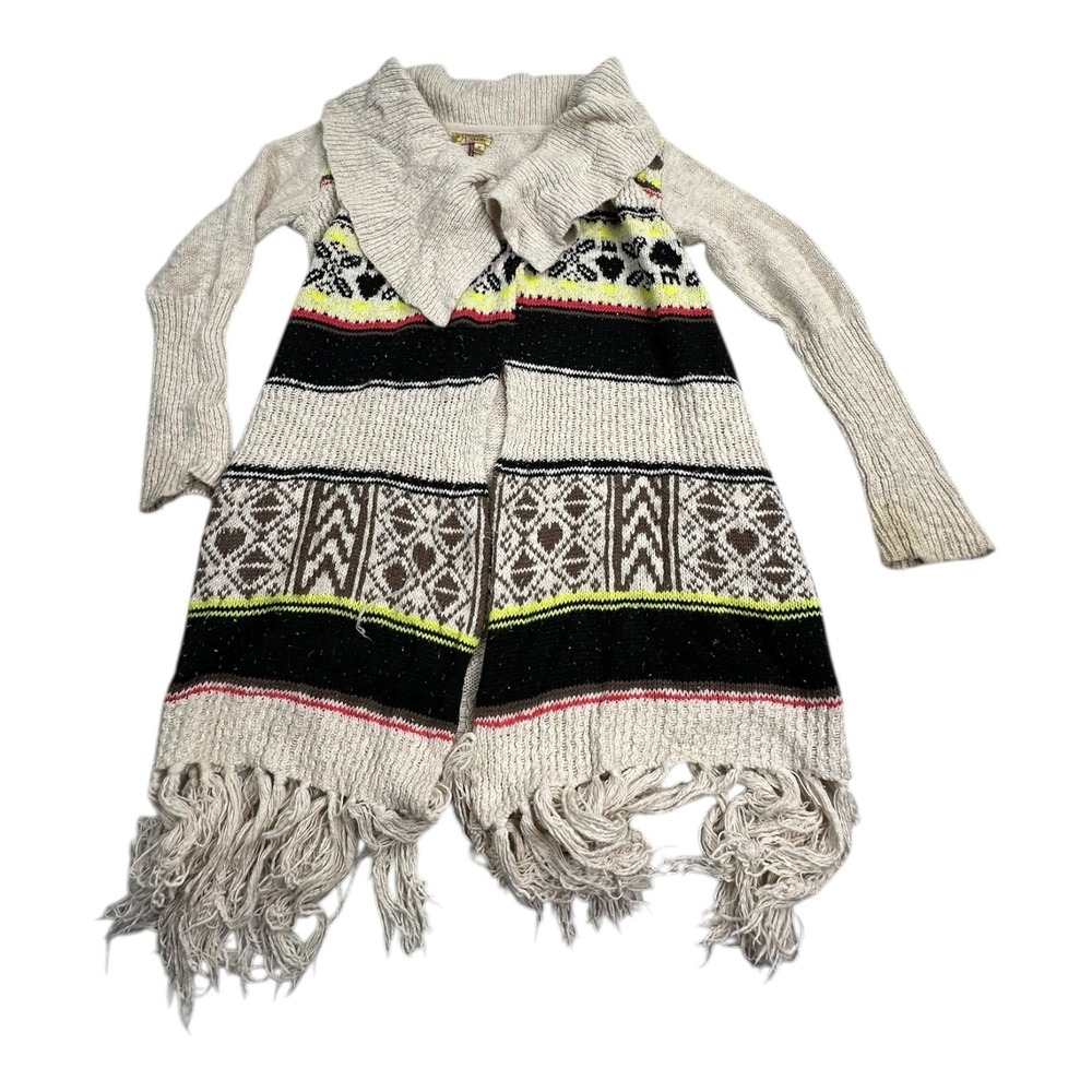 Vera Wang‎ Princess Tribal Geometric Fringe Cardigan Sweater